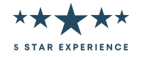 Five stars above the words "5 Star Experience" in a clean, minimalistic design. The backdrop is plain, emphasizing the text and stars.