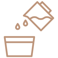 A bucket with water droplets and a brush above. The brush appears to be dripping into the bucket. Minimalistic brown design.