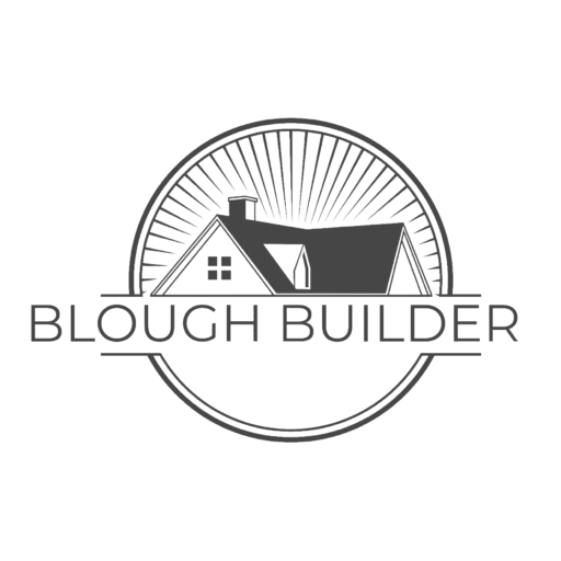 The image features a logo with a house silhouette inside a circle, labeled "Blough Builder," showcasing construction or real estate services.