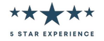 Three large stars above the text "5 Star Experience" on a black background, suggesting high quality or rating.